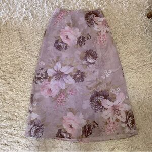 Dress Barn Crinkle Flowered Maxi Skirt in Purple and Pink